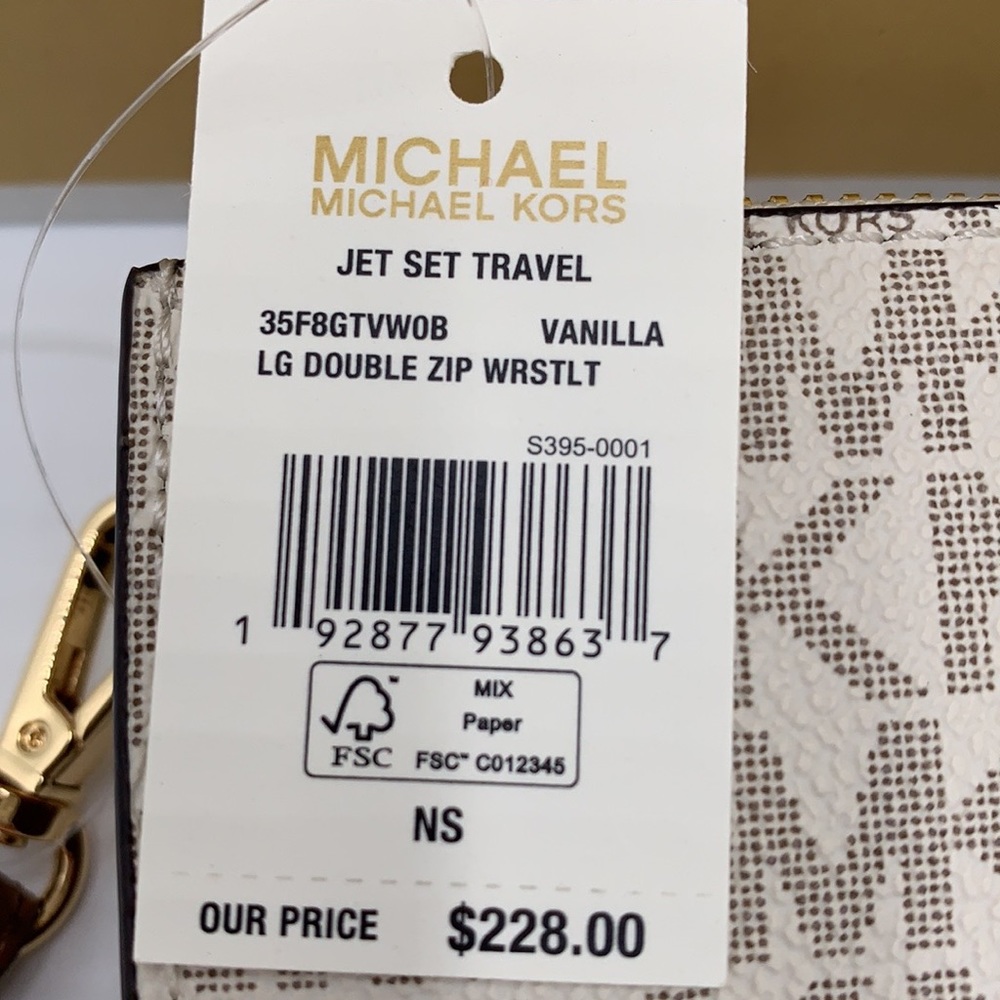 MICHAEL KORS LARGE DOUBLE ZIP WALLET WRISTLET 
COLOR: Vanilla LUGGAGE SI… - Picture 14 of 14